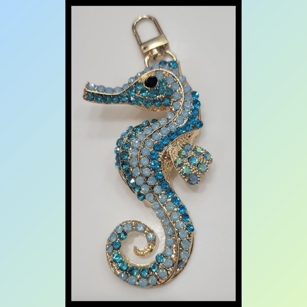 Rhinestone Seahorse Purse Charm Brooch | Coastal Glam - Picture 4 of 6
